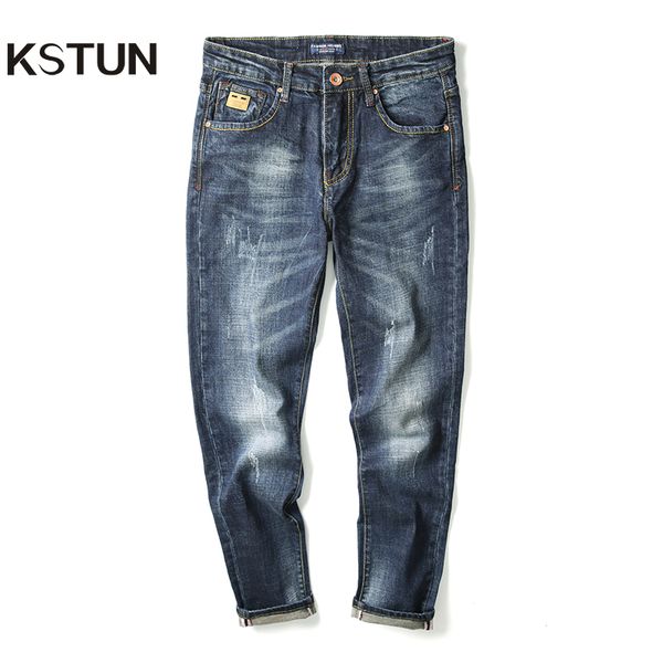 

kstun mens jeans stretch blue good quality slim straight autumn jeans for man pockets designer calÃ§a masculina hombre 40
