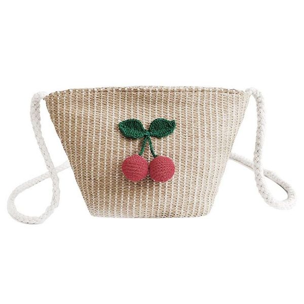 

ljl-straw woman bag with cherry shoulder bags beach girls small messenger rattan bags shoulder wicker