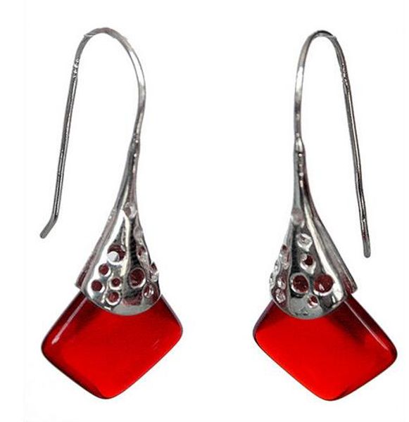 

de hecho de plata 925 rojo diseÃ±ado pendientes 11/2", Silver