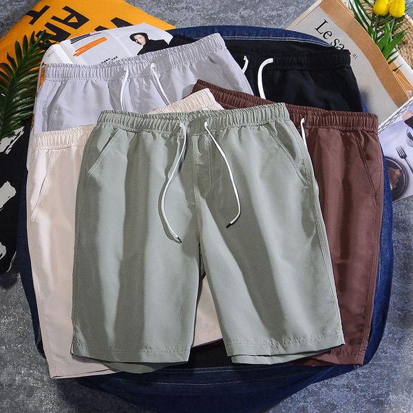 

men casual shorts summer new men's solid color fashion straight shorts trend brand breathable wild male, Black