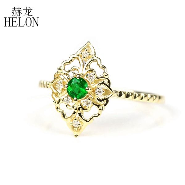 

cluster rings helon solid 14k yellow gold 0.13ct natural emerald and diamonds ring for women engagement wedding exquisite trendy jewelry, Golden;silver