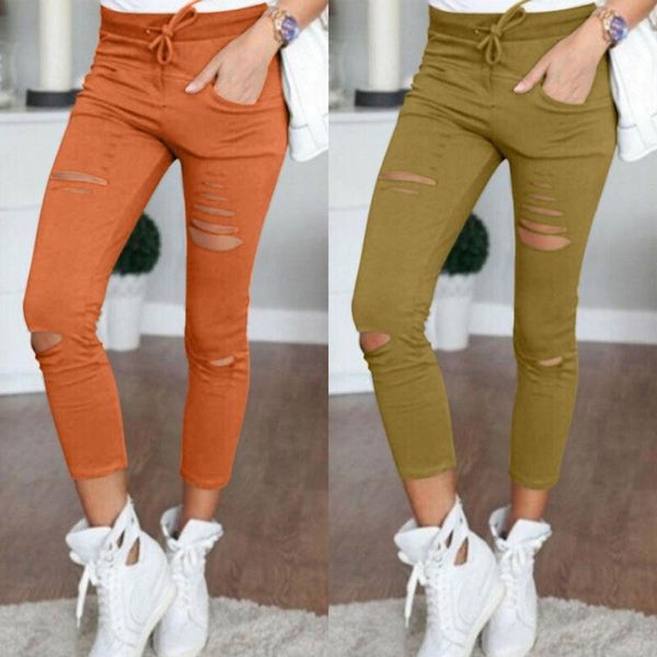 

2020 summer women pencil pant lace up waist casual women pants solid multi-pockets plus size cargo pants slim fit trousers#j30, Black;white