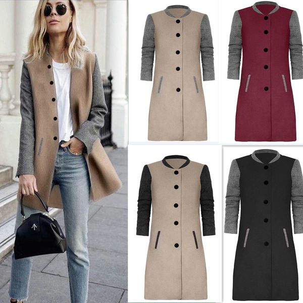 

women winter autumn jacket long women coat slim suit collar long style soild woolen coat female casual jacket, Tan;black