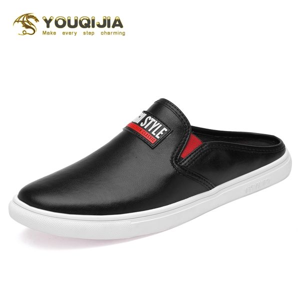 

men slipper high style indoor slipper indoor soft genuine leather loafers shoes breathable boat shoes youqijia, Black