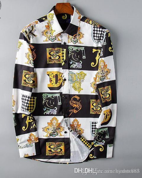 

2019 new men's shirt long sleeve shirt fashion men's fashion british gentleman korean slim print totem big flower 0, White;black