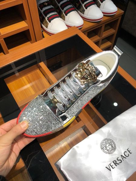 

2019 Италия новый серебряный мужская плоская обувь открытый мужская спортивная обувь мужская мода повседневная обувь оригинальная коробка упаковка