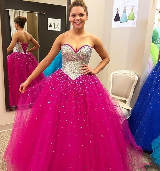 

shinning fuchsia quinceanera dresses crystals beaded sweetheart party gowns vestidos de quinceanera sweetheart evening prom dresses, Blue;red