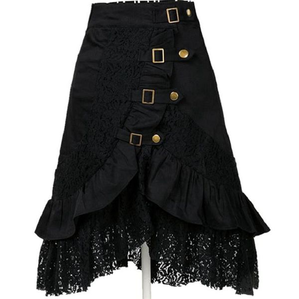 

summer new fashion gothic style steampunk rock lace mermaid ruffle women midi skirt party skirt plus size black