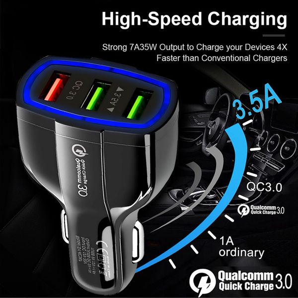

portable car usb charger quick charge 3.0 mobile phone charger 3 port usb fast car charger for samsung tablet car-charger