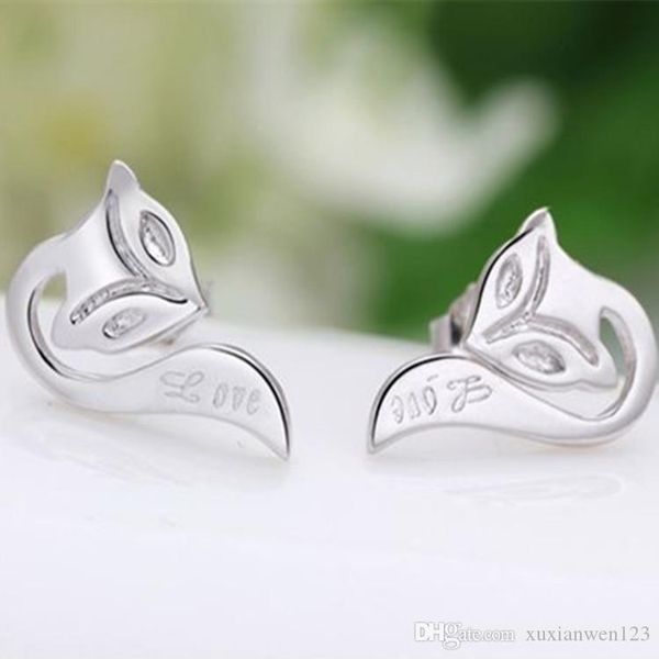 

100% 925 silver ear rings love romance infinity fire fox earring women party gift lover's infinite valentine's day jewelry, Golden;silver
