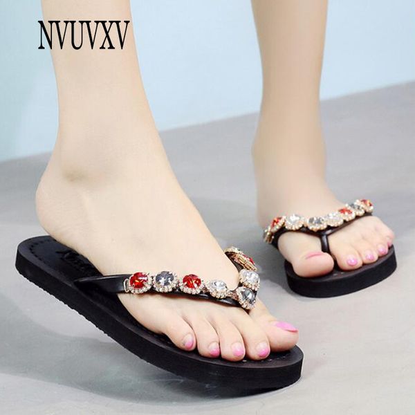 

summer fashion women's shoes cute sweet slippers color diamond flip flops korean version of beach sandals flat women shoes sh547, Black