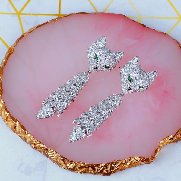 

drop earring fashion women 925 jewelry paved zirconia long earring for wedding xiumeiyizu brand design animal jewelry, Silver