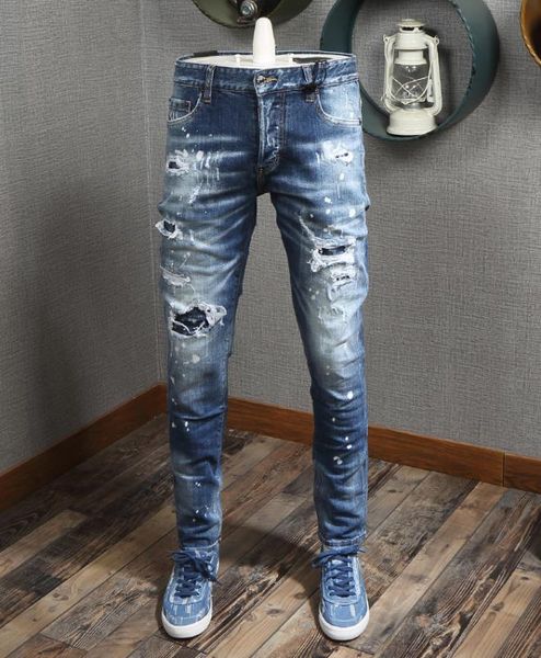 

wd1045 fashion men's jeans 2019 runway european design party style men's clothing, Blue