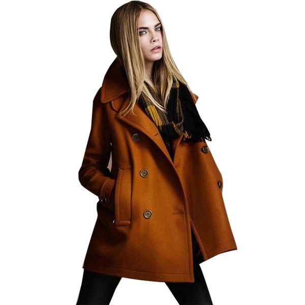 

2019 woman coats winter women new lapel coat long sleeve womne clothes elegant plus size coat double breasted woolen, Black