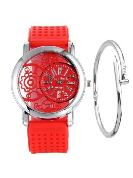 

meibo brand fashion silicone rubber watch casual women dress quartz watches dropshipping new 2019 selling, Slivery;brown