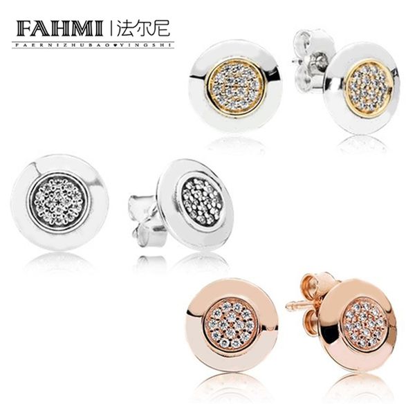 

fahmi 925 sterling silver earring logo signature with crystal stud earrings for women wedding party fashion jewelry 6018, Golden;silver