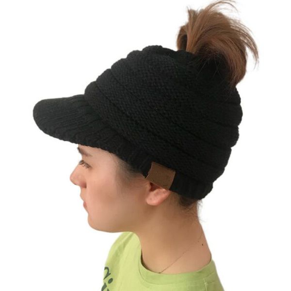 

xeongkvi 2018 new letter horsetail knitted caps winter brand snapback hollow out visors hats for women peaked cap casquette, Blue;gray