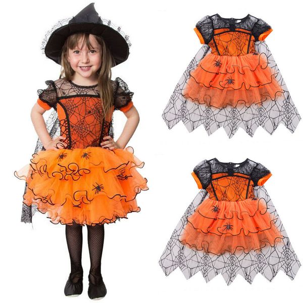 

1-5y halloween girls costumes toddler kids baby girls lace party tutu dresses cartoon spider witch dress, Red;yellow