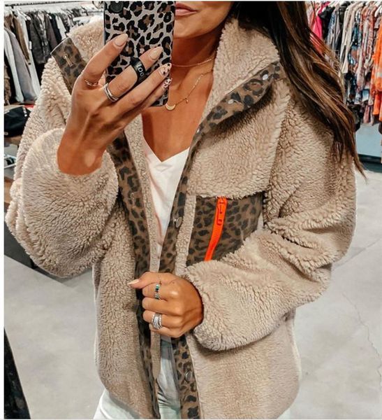 

solid color female clothing fashion style hoodies casual apparel womens autumn desinger lepard print jackets stand collar button, Black;brown