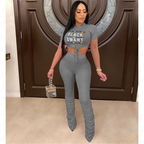 

women summer slim tracksuit bandage bare-midriff short sleeve crop tshirt +trumpet pants outfits trendy 2 piece clothing set d42307, White