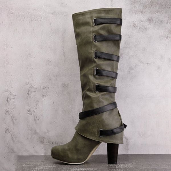 

winter knee-high women boots fashion black flat shoes woman pu leather buckle boots shoes casual versatile boot zapatos de mujer