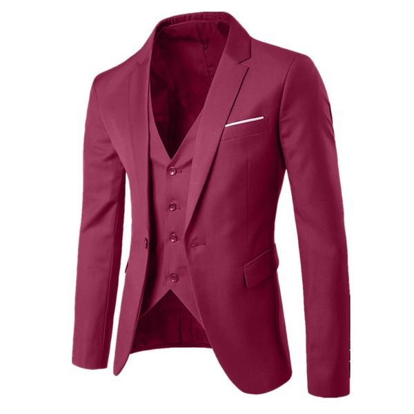 

men's suit fashion sets slim 3-piece suit business wedding party cotton jacket vest & pants solid mens suit new, White;black