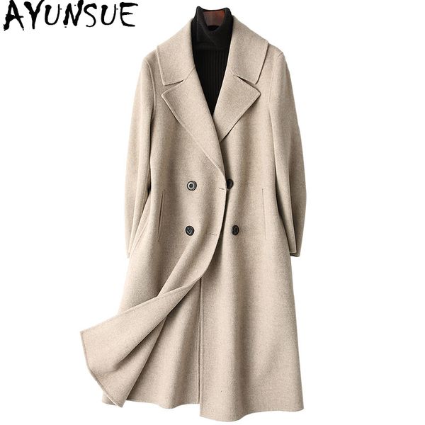 

ayunsue casaco feminino 2019 spring 100% double-side wool coat women long coat female winter jackets outerwear 37159 wyq1159, Black