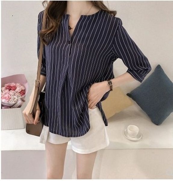 

womens clothing chiffon blouses new summer plus size 4xl white shirt female big sizes striped casual women blouse shirt female 30
