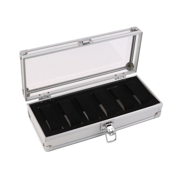 

6 grid/slot watch box display aluminum jewelry box jewelry storage decorative case, Black;blue