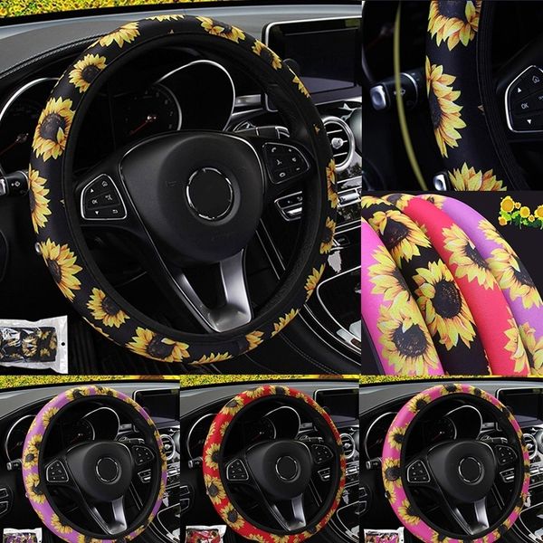 

4 styles non slip universal sunflower printed elastic band steering wheel cover comfortable car styling interior accessories