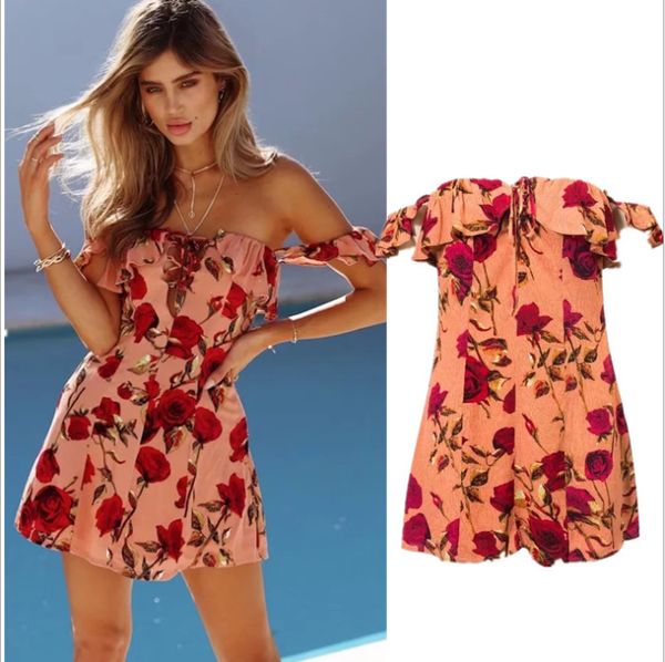 

good quality flower print overalls women summer holiday one piece swimsuit jumpsuit fashion bohemian style ladies strapless playsuits, Black;white