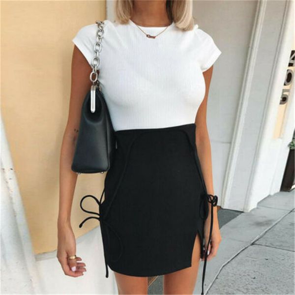 

2019 summer women ladies short mini skirts preppy style high waist solid black stretch pencil skirts suspender short mini skirt