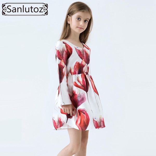 

girls dress winter flower children clothing brand spring kids clothes for princess holiday party wedding baby toddler, Red;yellow