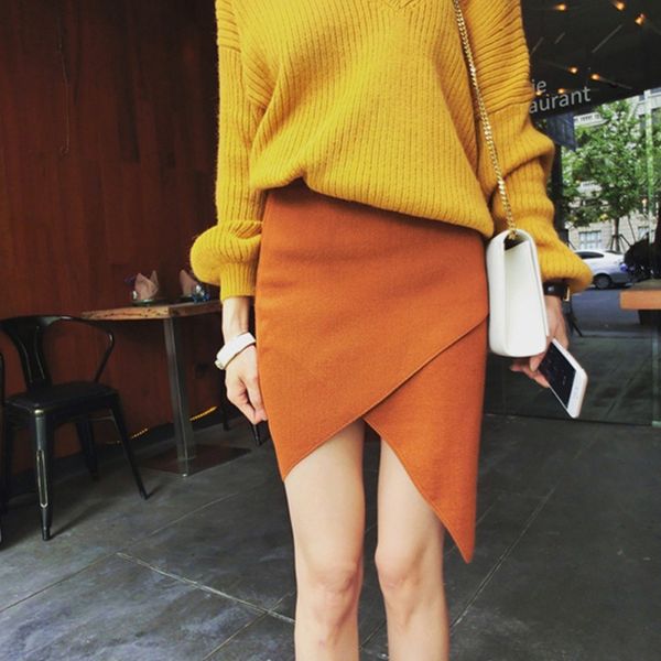 

women irregular mini skirt winter autumn knitted bodycon skirt for lady fashion skirts rk, Black