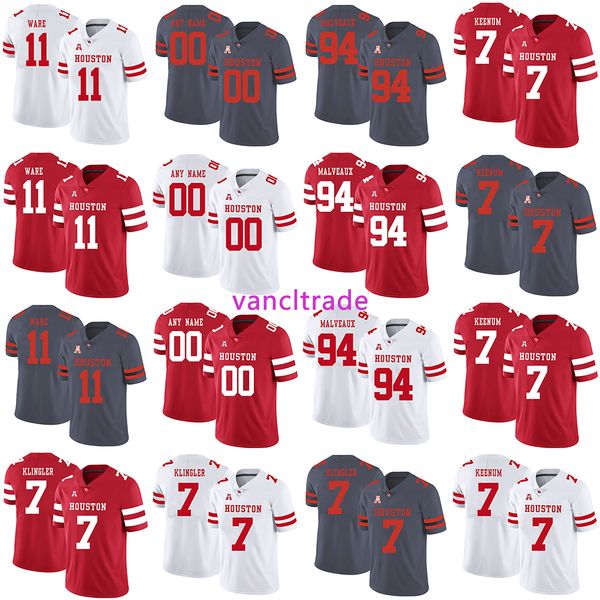 

2019 ncaa футбол хьюстон кугарс 11 андре уэр 94 кэмерон малво 7 кейс кинум 7 трикотажные изделия david klingler, Black;red