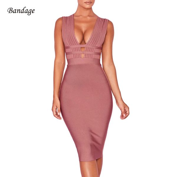 

2018 new arrival summer women bandage dress vestidos new tank deep v-neck sleeveless bodycon club celebrity party dresses, Black;gray