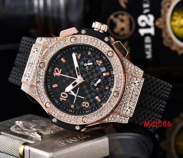

brand new big dial diamond watch luxury men's fashion silver dial gold waterproof watches sport quartz watch 3 style have box, Slivery;brown