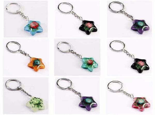 

yqtdmy 12 pcs magic mixed colorful five star style chic flower cool keychain, Slivery;golden
