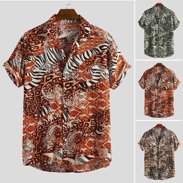 

summer printed hawaiian shirt men beach short sleeve button breathable casual camisa streetwear mens shirts 2020, White;black