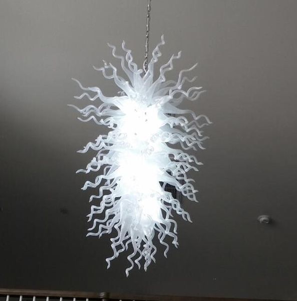 Lampada Decorazione di nozze per la casa Lampadari di cristallo bianco Lampadario a LED in vetro soffiato a mano Soggiorno Luci da pranzo Lampade a sospensione a soffitto alto