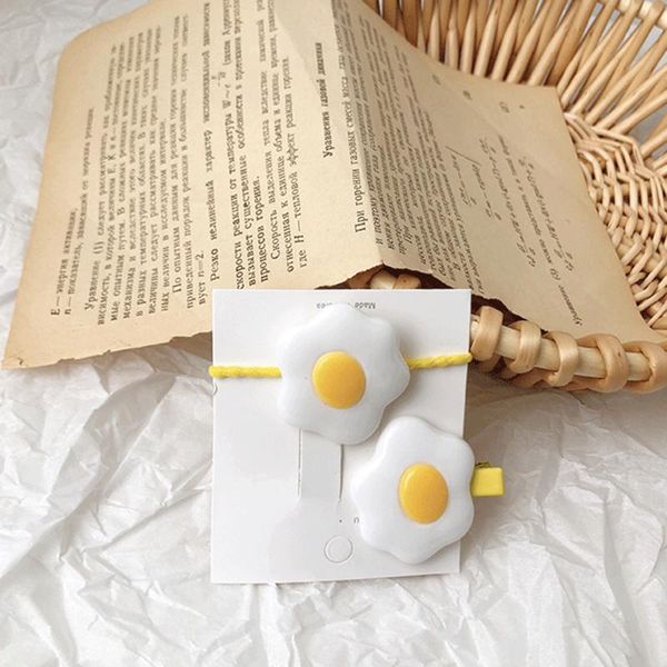 

korean style girls headdress creative poached egg 2pcs hair bands hair clips headwear cartoon hairpins rubber bands dropshipping, Slivery;white