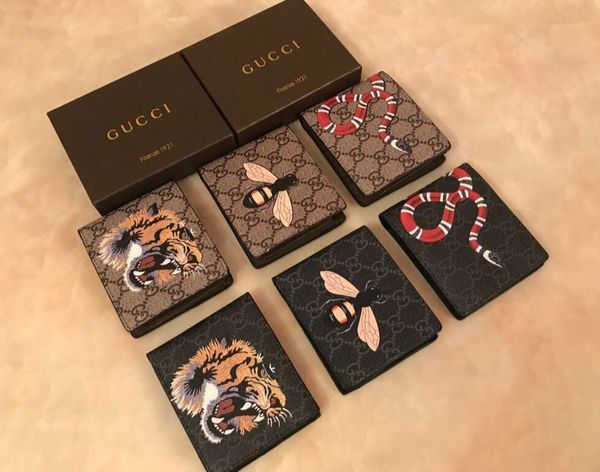 

2017 new men animal short wallet leather black snake tiger bee wallets women long style purse wallet card holders with gift box, White;black