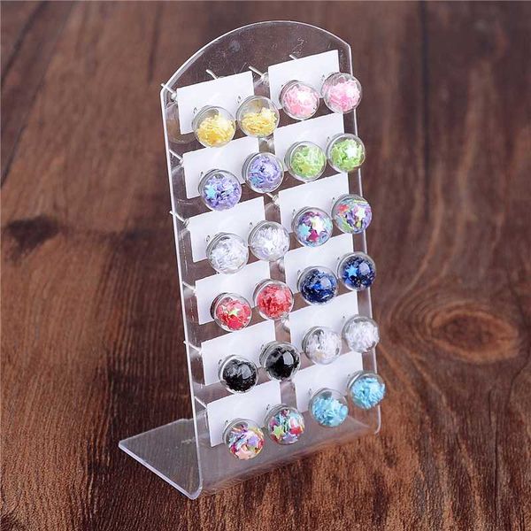 

pinksee 12pairs/pack creative fashion colorful stars transparent glass ball stud earrings women girls party jewelry accessories, Golden;silver