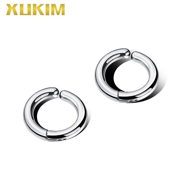

weo322 xukim jewelry hip hop earrings round ring clip-on earrings, Silver