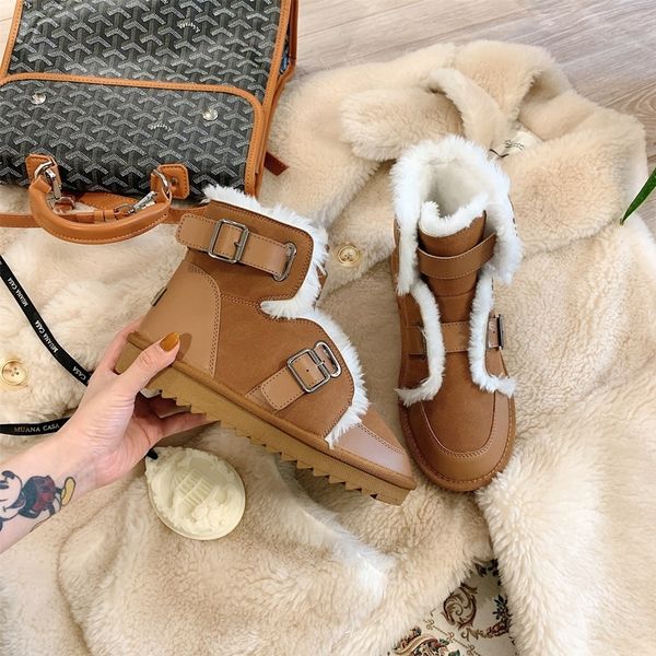 

2019 women snow boots platform winter boots thick plush casual ankle women winter shoes ladies fashion buckle, Black