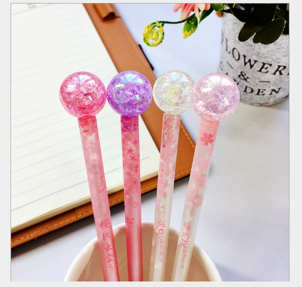 

wholesale gel pen cherry blossom crystal ball neutral pen 100pcs/lot 0.5mm stationery black writing supplies gp739