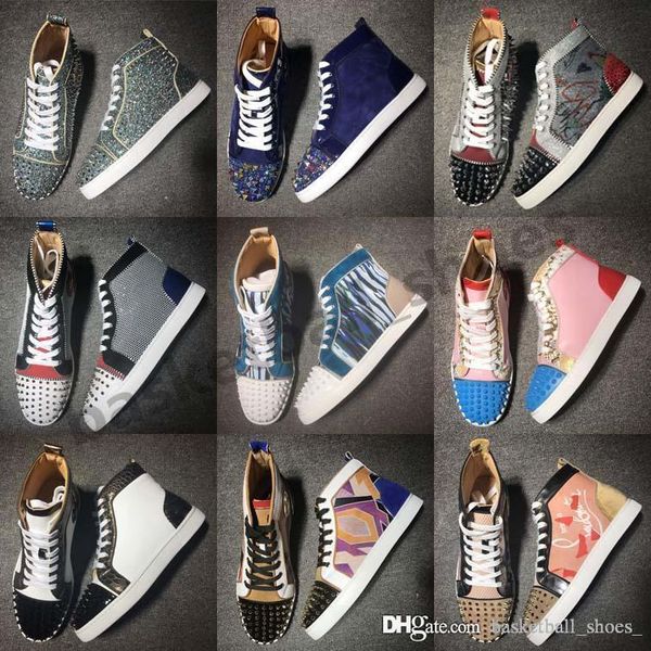 

fashion red bottoms designer casual shoes high to help men and women couple miscellaneous nails drilling size 36-47, Black