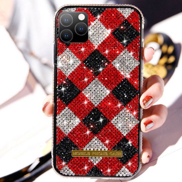 

luxury designer superior rhinestone grid phone cover full diamond anti-scratch defender case for iphone xs max xr 11 pro 8 7 6 plus