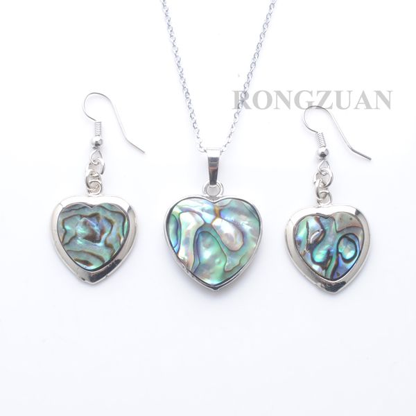 

love heart for girlfriend gift jewelry set hanging earrings natural abalone shell pendant female jewellery necklace 18" dq3097, Silver