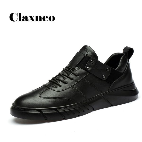 

claxneo man leather sneakers fashion male casual shoes genuine leather walking footwear clax men's shoe big size, Black